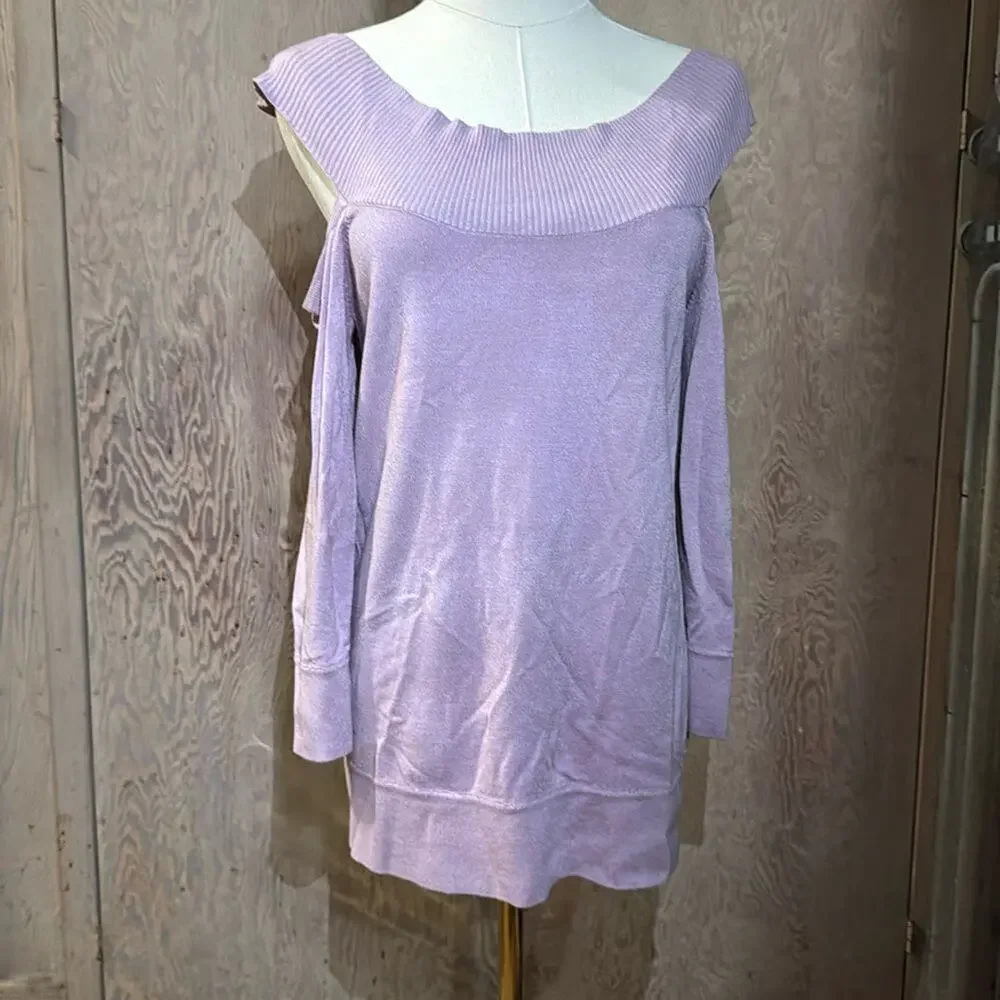 NWT 7th Avenue Design Studio Sweater Womens Open Shoulder Lavender Sz Med